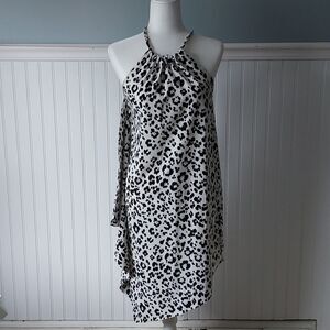 XOXO Halter Midi Dress White Black Gray Leopard Animal Print Asymmetrical Medium